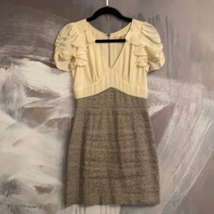 Rebecca Taylor | Silk + Linen Dress | Ivory + Gray | Leopard Print | Size 2